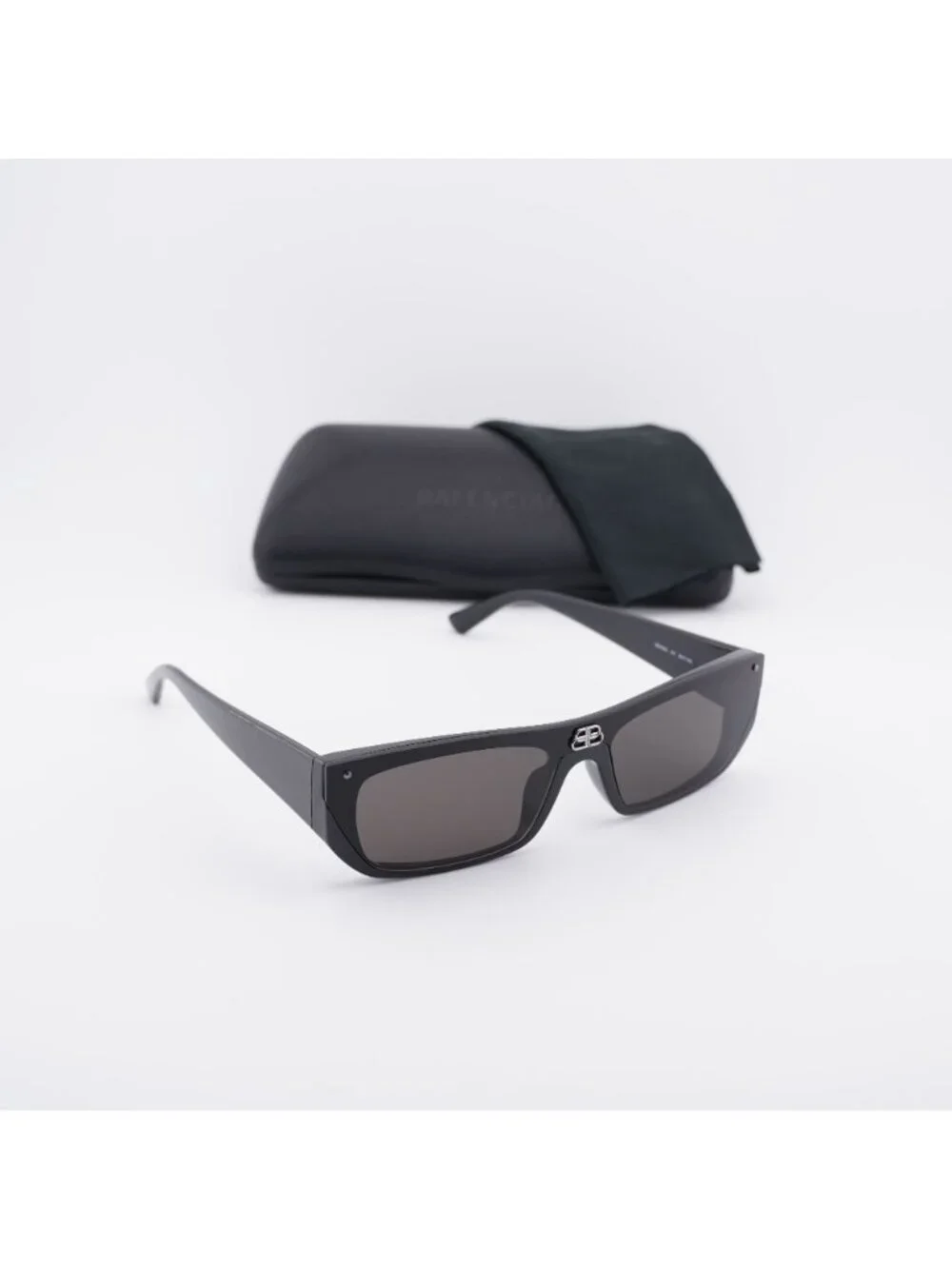 Balenciaga BB0080S 001 Rectangle Unisex Sunglasses - Black / Grey